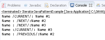 Iteration Design Pattern in Java : example result