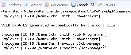 Model View Controller (MVC) architecture  design pattern in Java : example result