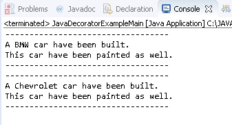 Decorator Design Pattern in Java : example result