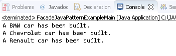 Facade Design Pattern in Java : example result