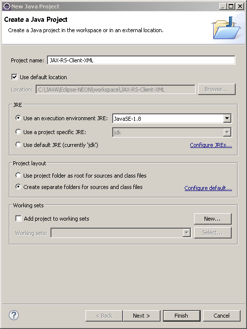 Create Java RESTful Web Service (JAX-RS) Client - using Jersey - consuming XML : new project