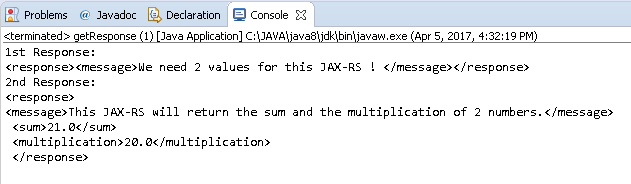 Create Java RESTful Web Service (JAX-RS) Client - using Jersey - consuming XML : java client response - output