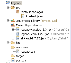 Logback configuration for java: resources folder