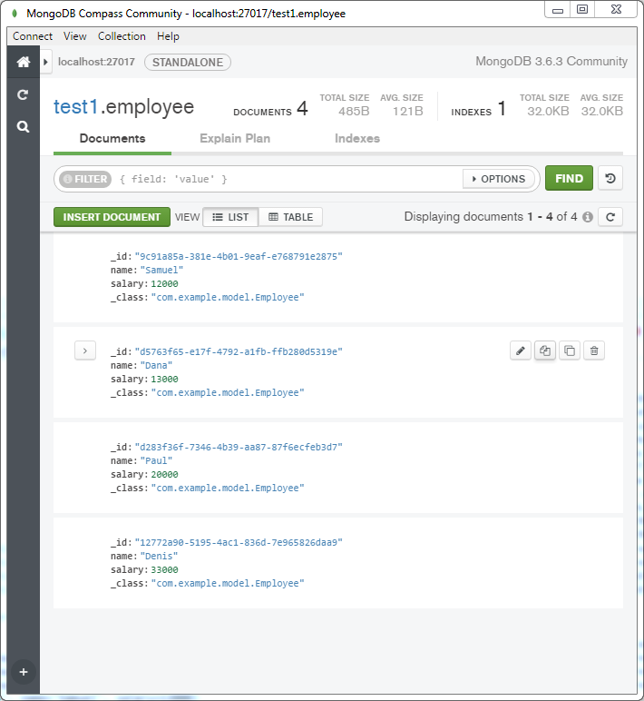 Spring Reactive programmin with MongoDB-> example : employee collection