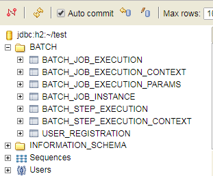 Spring Batch Job repository configuration: h2 database new tables