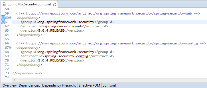 Spring 5 Security - mvc (web) security enforcement: pom dependencies