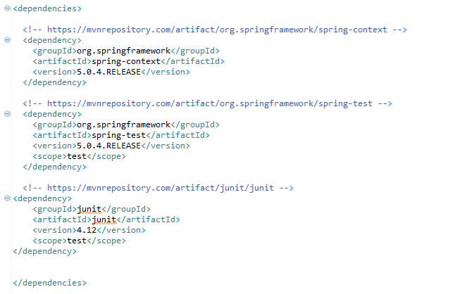 Testing your code using JUnit with Spring (example) : pom.xml file.