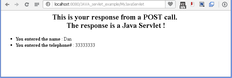 Java Servlet example using doPost method: post link