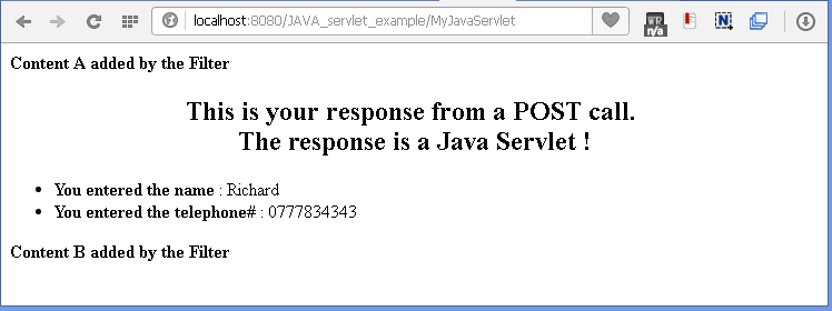 Java Filter example : response page