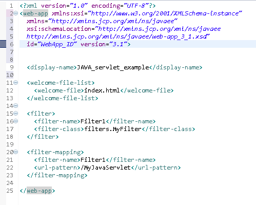 Java Filter for logging example : web.xml file.