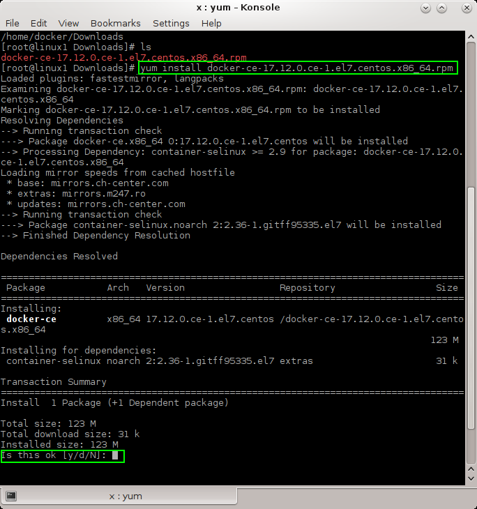 Docker installation on Linux (CentOS 7): install command