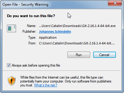 Install Git on Windows: Git security warning