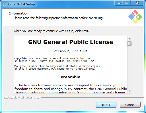 Install Git on Windows: license