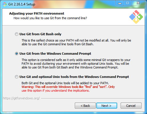 Install Git on Windows: path modification