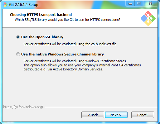 Install Git on Windows: transport backend