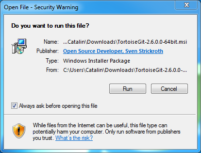 Install Git Client (TortoiseGit) on Windows: security warning