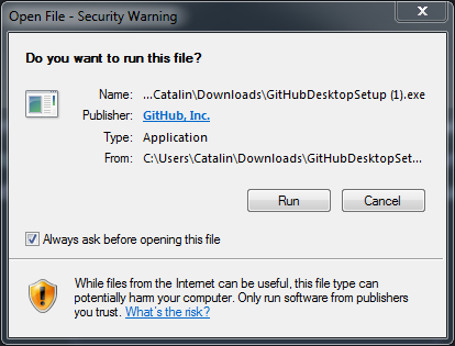 Install Git Desktop on Windows: security warning
