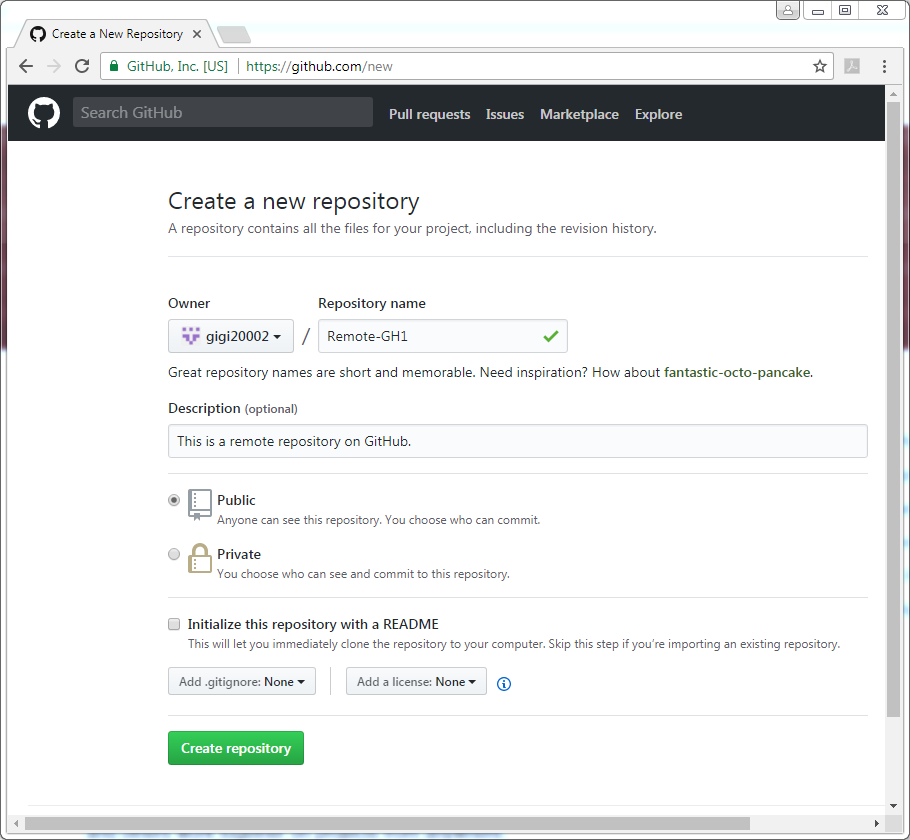 Create GitHub Repository: create