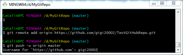 Push local Git repository to a remote Git repository / GitHub: command