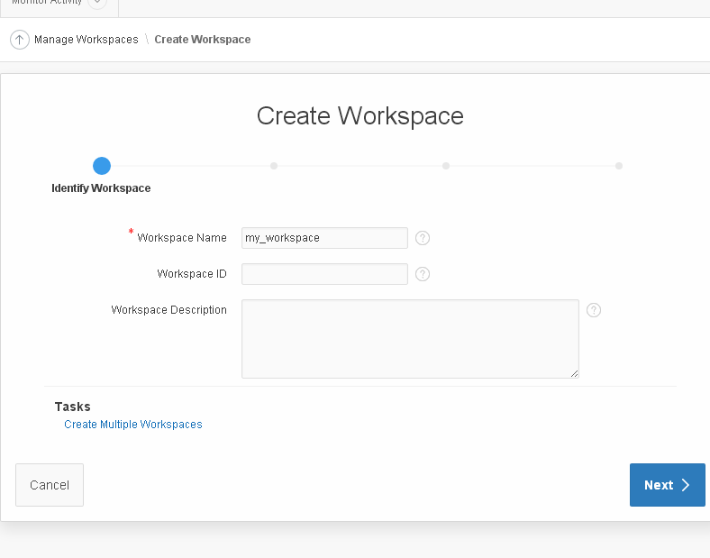 create Oracle APEX 5.1 workspace: name