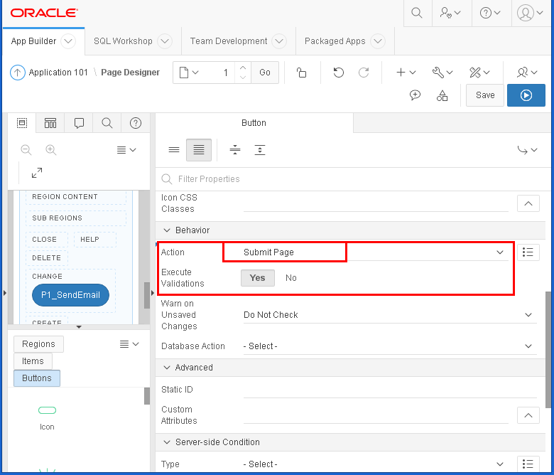 send email from Oracle APEX : button