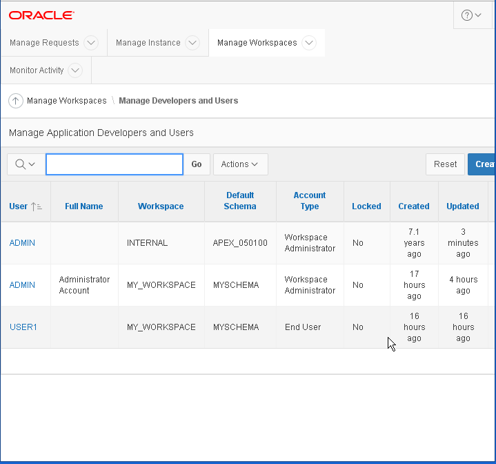 change user password in Oracle APEX 5.1 : users