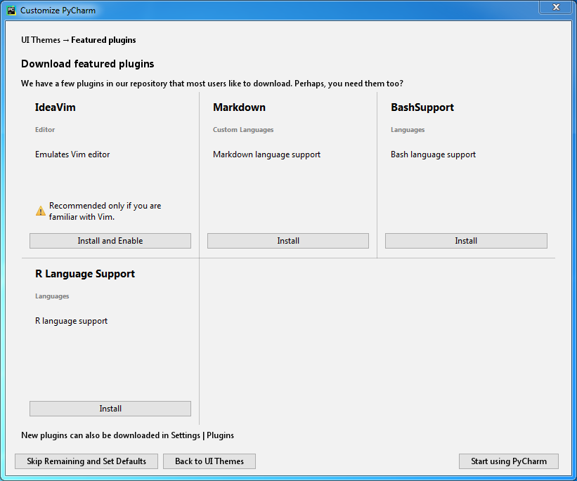 PyCharm installation on Windows : plugins