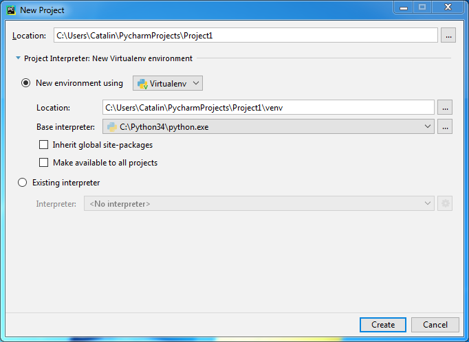 PyCharm installation on Windows : project location