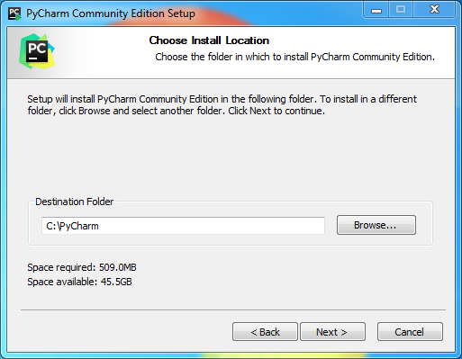 PyCharm installation on Windows : location