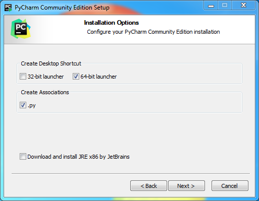 PyCharm installation on Windows : option