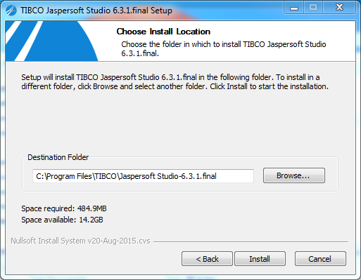 Jaspersoft Studio installation on Windows: installation location
