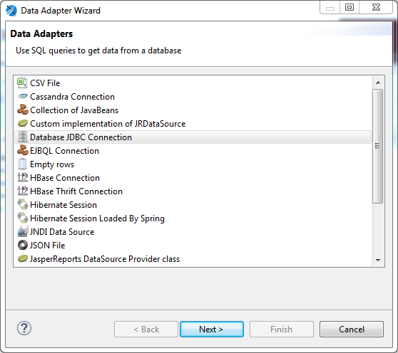 Create Data Adapter for Jasper Reports using Jaspersoft Studio: data adapters