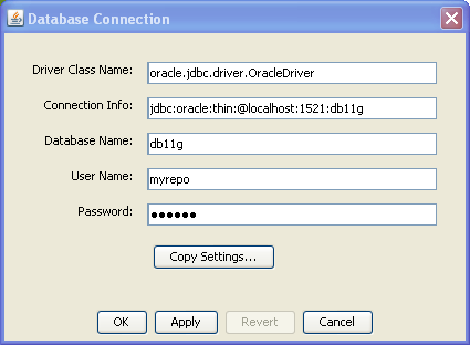 DataVision installation: connection window