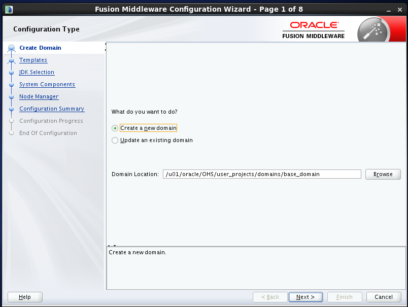configure Oracle HTTP Server (OHS) 12.1.2 : create domain