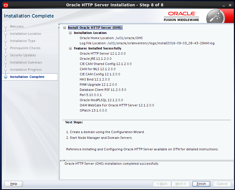 install Oracle HTTP Server (OHS) 12.1.2 : installation complete