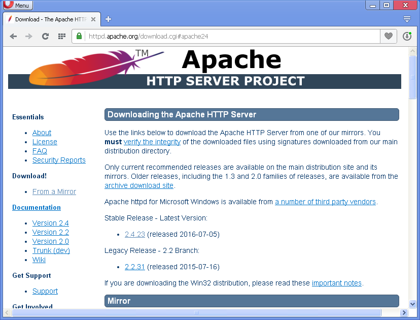 Install Apache Server on Linux: download