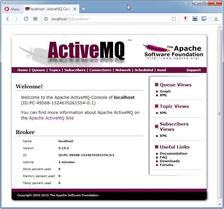 Start ActiveMQ Server on Windows: admin console
