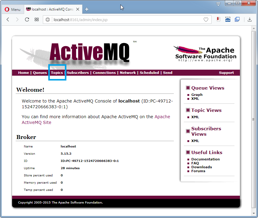 Create ActiveMQ Topic: the admin console