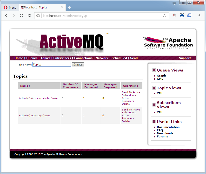 Create ActiveMQ Topic: the name