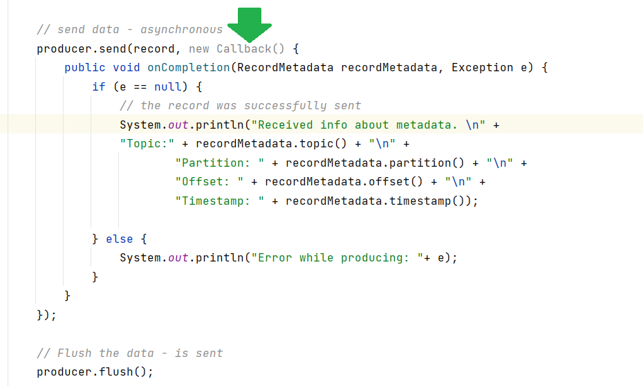 Create a Kafka producer with a callback written in Java: callback added