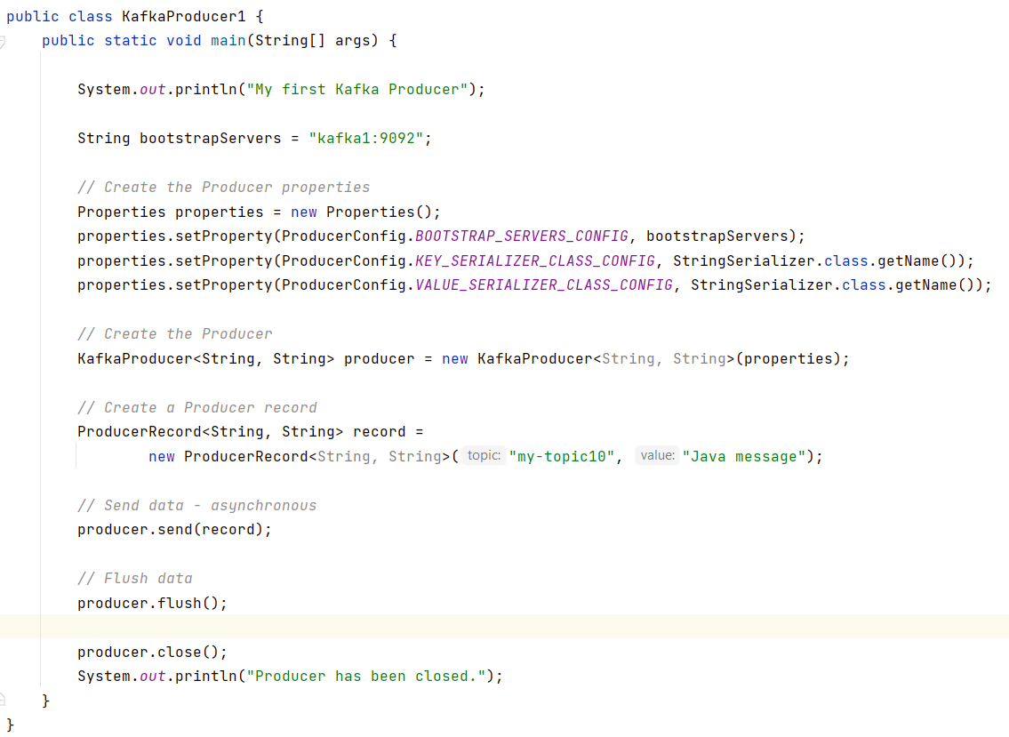 Create a Java producer: java class