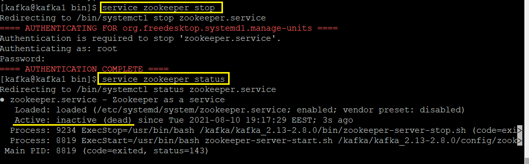 start Zookeeper as a Linux service: stop