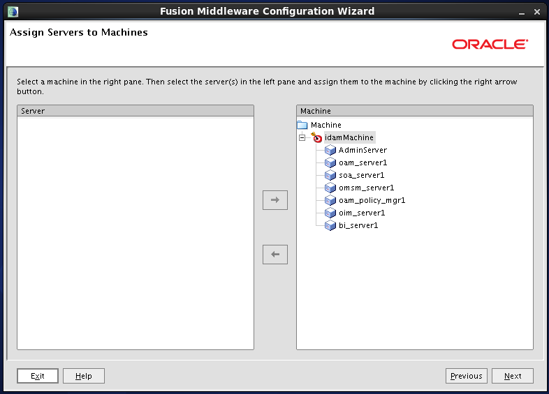 Configure Oracle Identity and Access Manager: assign servers to machines