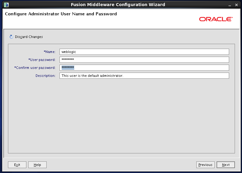 Configure Oracle Identity and Access Manager: Weblogic Admin Password