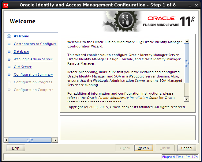 configure oracle identity manager server: welcome screen