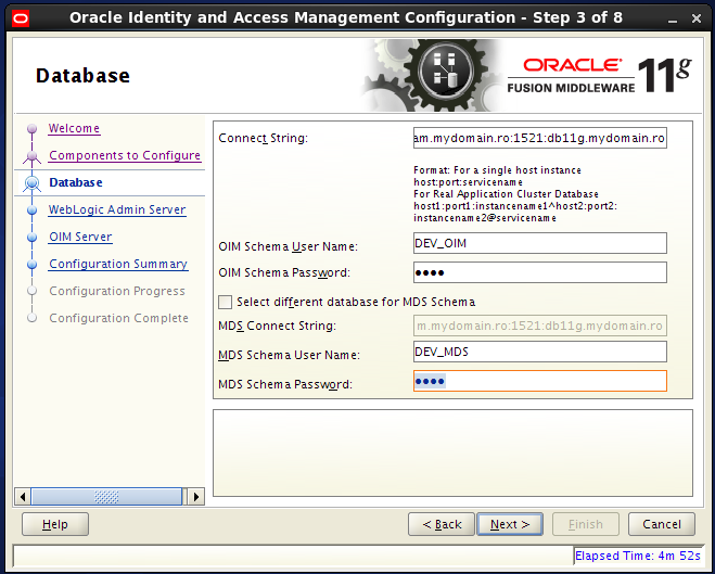 configure oracle identity manager server: database connection