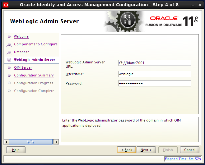 configure oracle identity manager server: weblogic admin server