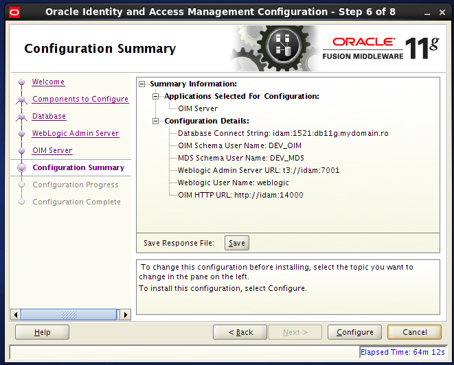 configure oracle identity manager server: summary