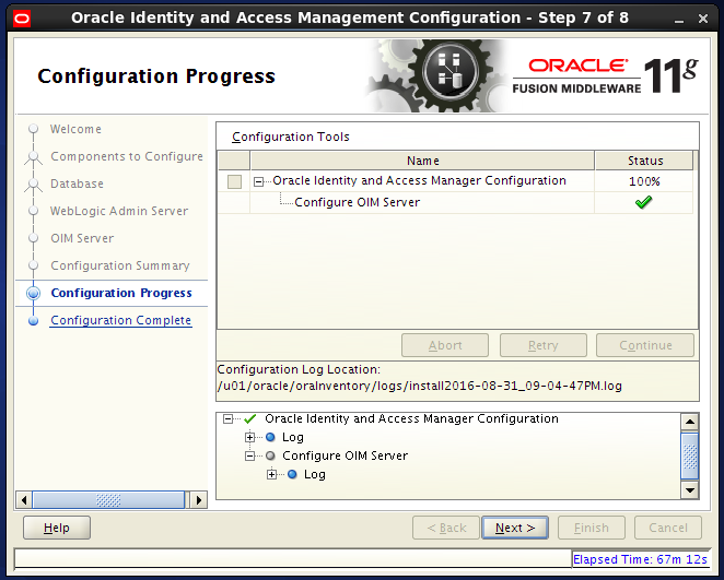 configure oracle identity manager server: progress