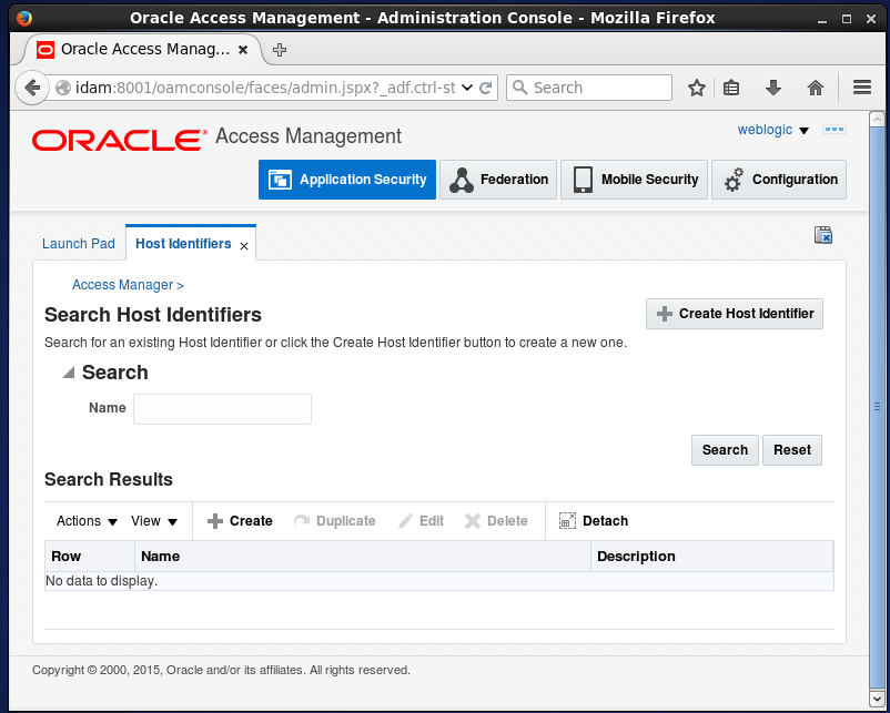 Create Oracle Access Manager (OAM) Host Identifiers: host identifiers